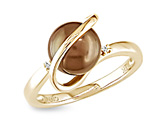 8.0mm Cultured Freshwater Chocolate Brown Pearl Ring with Diamond Accents in 14K Gold