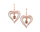 Cultured Freshwater Chocolate Brown Pearl Heart Earrings in 14K Rose Gold Gold