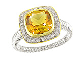 Cushion-Cut Citrine and Diamond Ring in 10K Two-Tone Gold Gold
